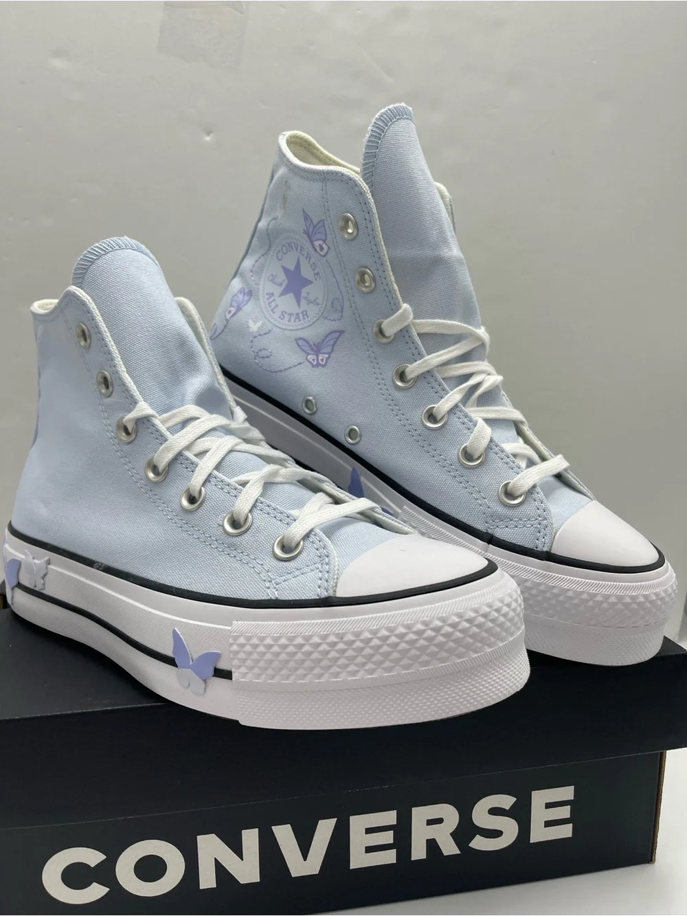 Converse CTAS LIFT HI BLUE SUPERMOON/WHITE/BLk Platform Purple Butterfly Accents